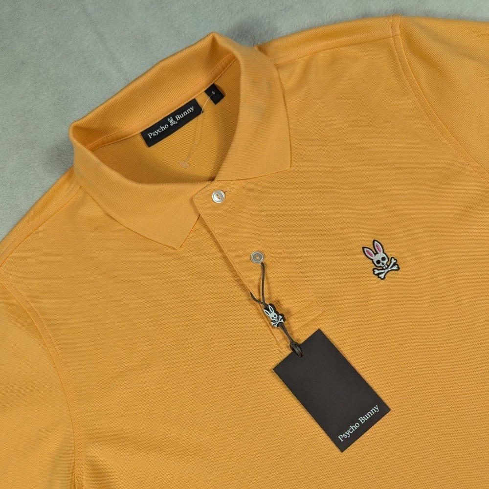 NEW Psycho Bunny Mens Classic Polo Shirt Mock Orange Pima Cotton Size 5 Medium - Picture 1 of 7